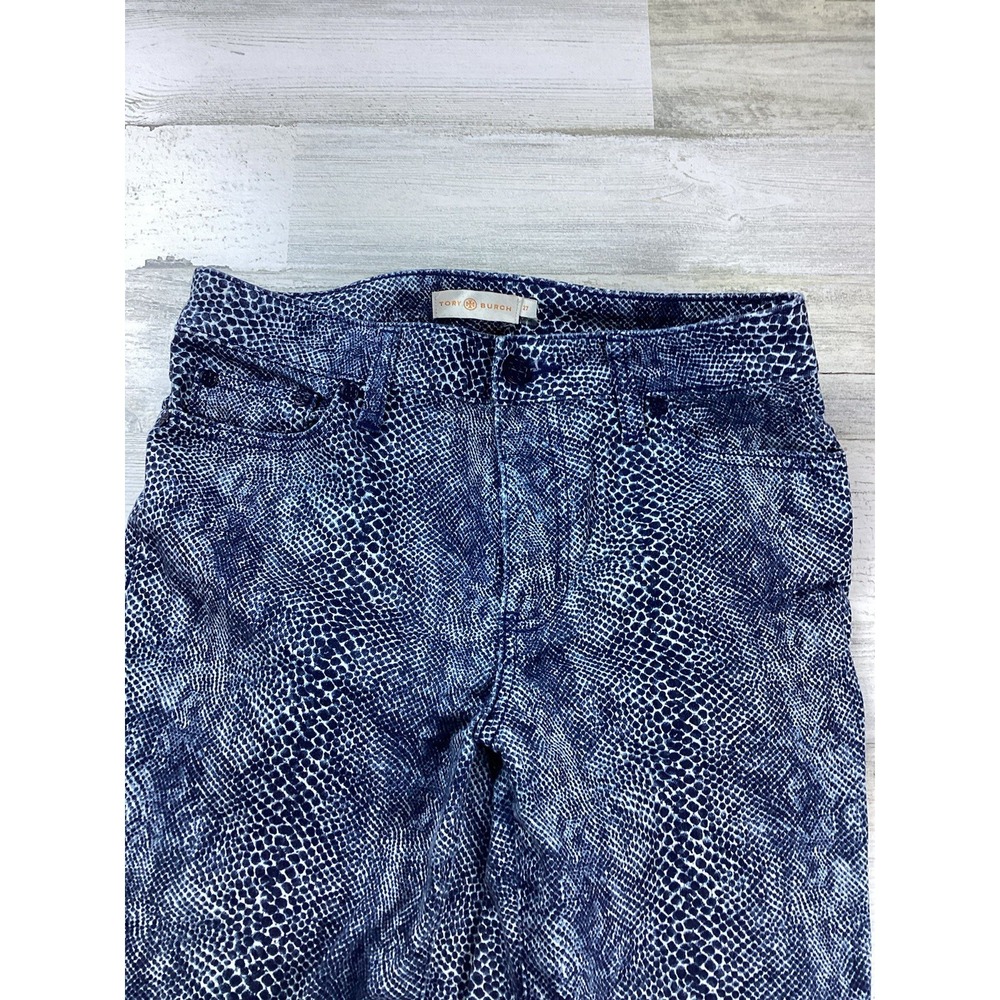 Tory Burch Navy Boa Snake Print Skinny Jeans Size 27 Animal Print Blue Black